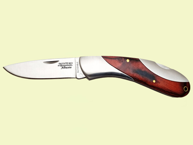 NAVAJA MANGO INOX. Y MADERA ROJA BLOQUEO 8 cm/hoja