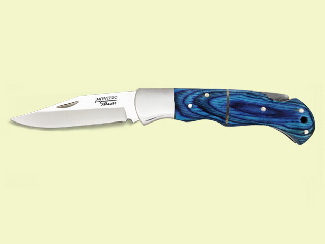 NAVAJA MANGO MADERA AZUL VIROLA INOX. 7 cm/hoja