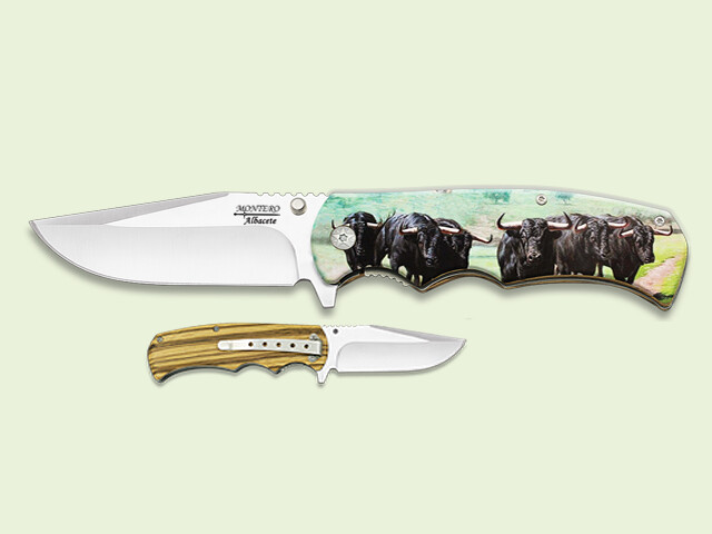NAVAJA MANGO MADERA IMPRESION 3D TOROS 9 cm/hoja