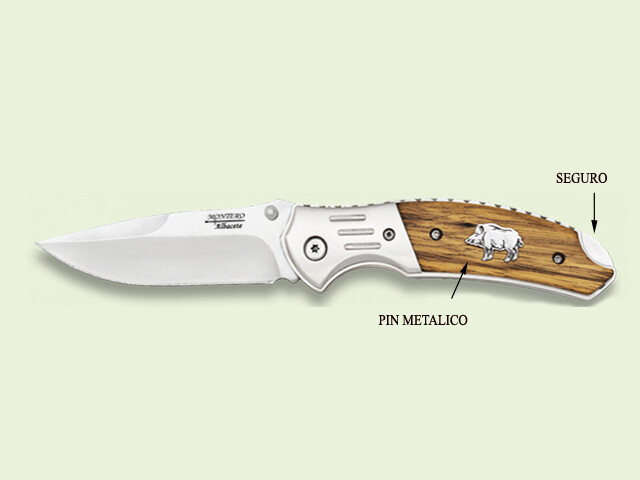 NAVAJA VIROLA INOX. MADERA PIN METALICO JABALI 8.5 cm/hoja
