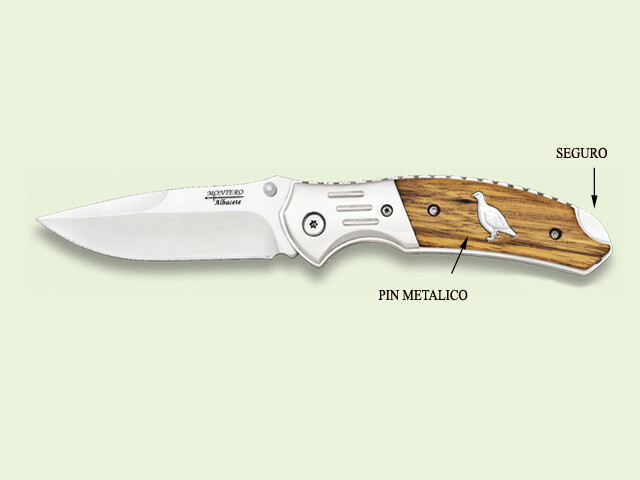 NAVAJA VIROLA INOX. MADERA PIN METALICO PERDIZ 8.5 cm/hoja