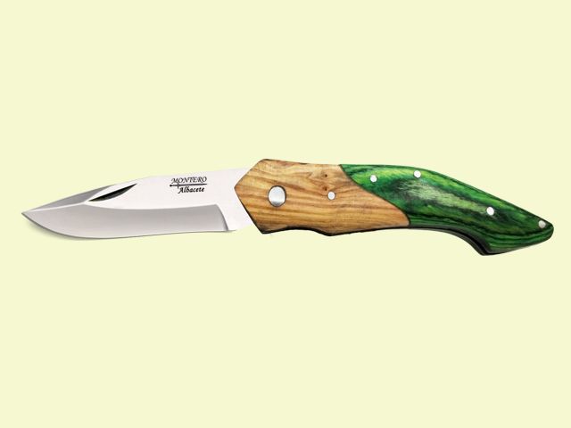 NAVAJA PISTON MANGO MADERAS VERDE-OLIVO 8.5 cm/hoja