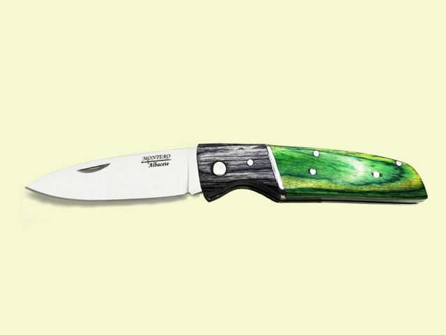 NAVAJA PISTON MANGO MADERAS VERDE-GRIS 8 cm/hoja
