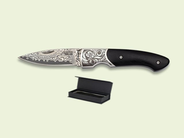NAVAJA LUJO VIROLA INOX. MANGO MADERA 7 cm/hoja DAMASCO