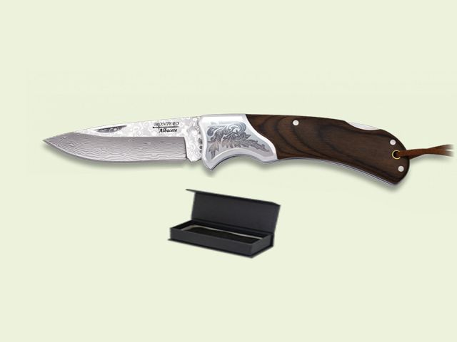 NAVAJA LUJO VIROLA INOX. MADERA 7.5 cm/hoja DAMASCO