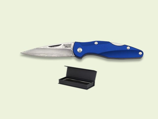 NAVAJA LUJO MANGO ALUMINIO AZUL 6.5 cm/hoja DAMASCO