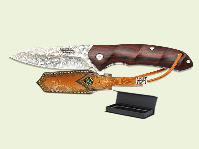 NAVAJA LUJO MANGO MADERA CON FUNDA 7.5 cm/hoja DAMASCO