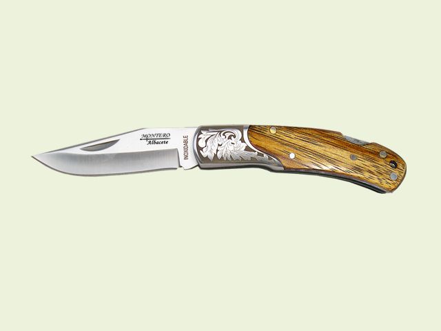 NAVAJA VIROLA INOX. DECORADA MANGO OLIVO 6.5 cm/hoja