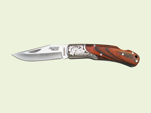 NAVAJA VIROLA INOX. DECORADA MANGO MADERA ROJA 6.5 cm/hoja