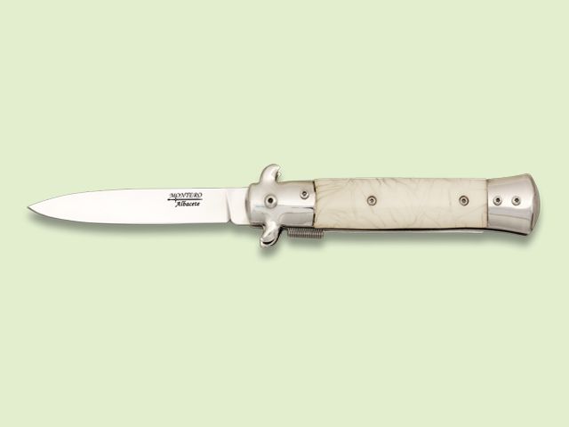 NAVAJA ESTILETE VIROLAS INOX. MANGO NACAR 9.5 cm/hoja