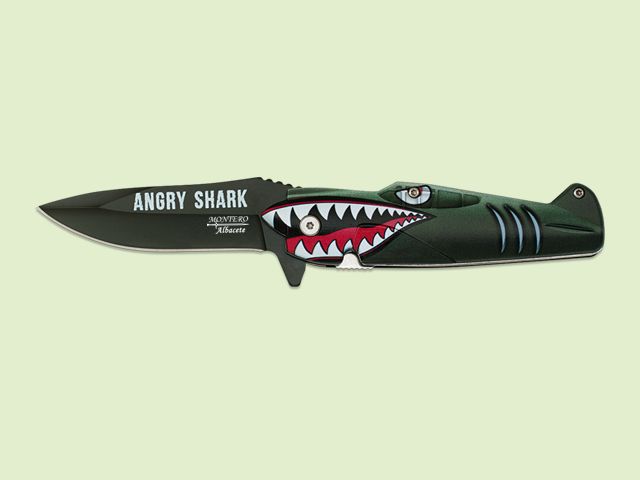 NAVAJA MANGO ABS 3D AVION ANGRY SHARK 8.5 cm/hoja Verde