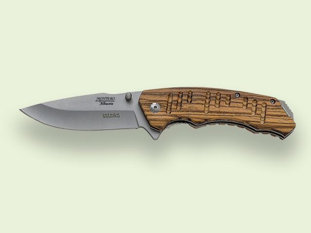 NAVAJA APERT.ASIST. MANGO MADERA 9 cm/hoja Envejecida