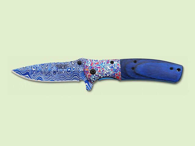 NAVAJA MANGO MAD. AZUL VIROLA 3D 8.5 cm/hoja Damasco 3D