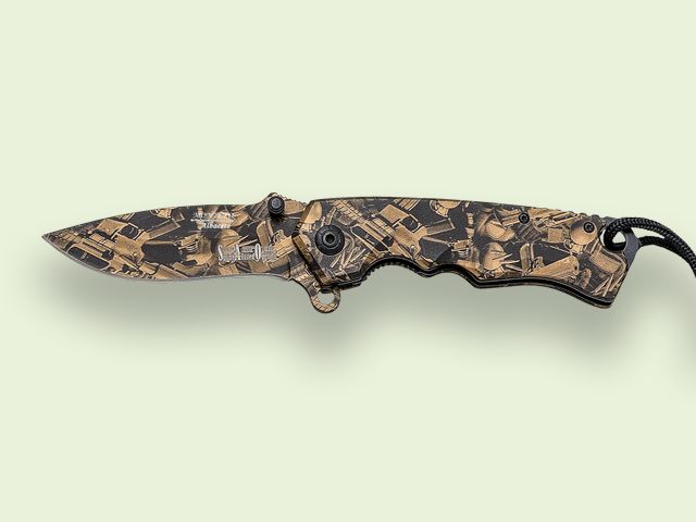 NAVAJA APERT.ASIST. DECORADA ARMAS DORADA 8.5 cm/hoja