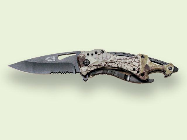 NAVAJA MANGO METALICO RELIEVE MARRON 8.5 cm/hoja