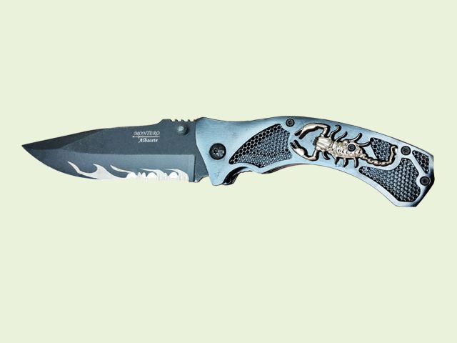 NAVAJA MANGO METALICO ESCORPION 8.5 cm/hoja con Sierra