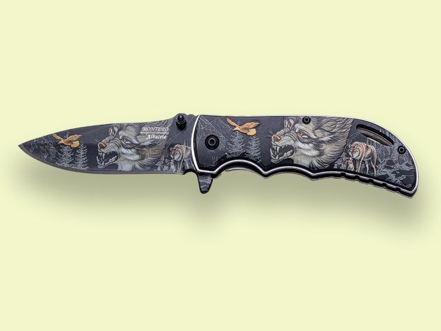 NAVAJA MANGO Y HOJA 3D LOBO APERT. ASIST. 9 cm/hoja