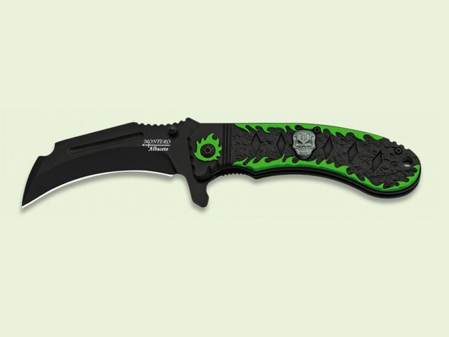 NAVAJA MANGO VERDE CALAVERA APERT. ASISTIDA 9 cm/hoja