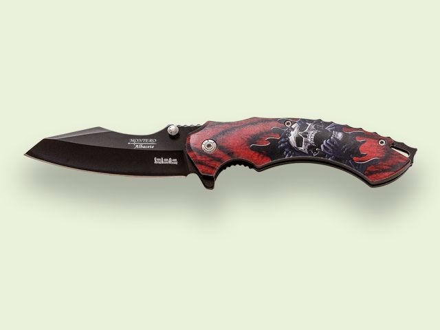 NAVAJA APERT. ASIST. MANGO ABS ROJO CALAVERA 8.5 cm/hoja