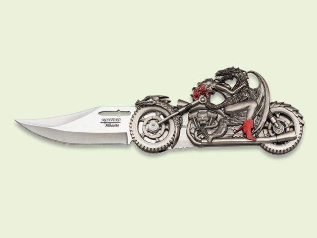 NAVAJA MANGO MOTO ZAMAK DRAGON CON CHICA 8 cm/hoja