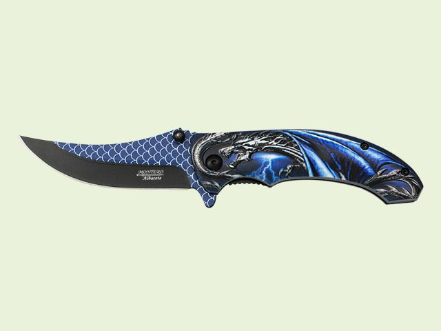 NAVAJA MANGO ABS 3D DRAGON AZUL 8.5 cm/hoja Azul-Negra