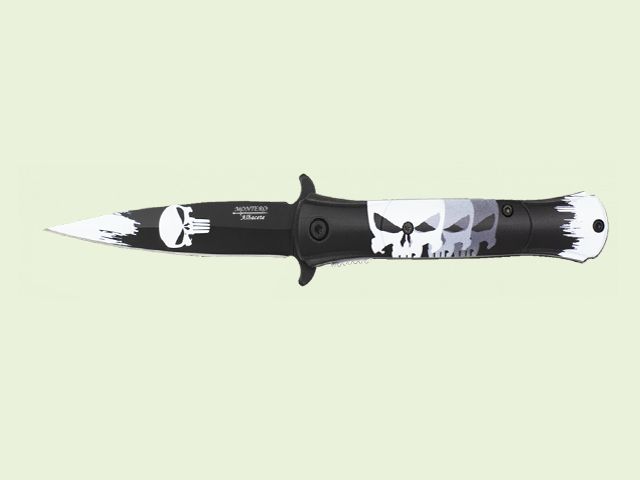 NAVAJA MANGO ABS 3D CALAVERAS BLANCAS 10 cm/hoja Negra
