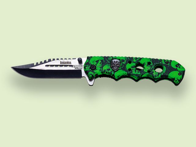 NAVAJA MANGO VERDE CALAVERAS  APERT. ASISTIDA 9 cm/hoja