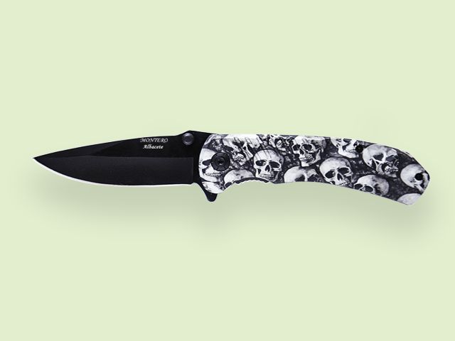 NAVAJA MANGO DECORADO GRIS CALAVERAS 8.5 cm/hoja