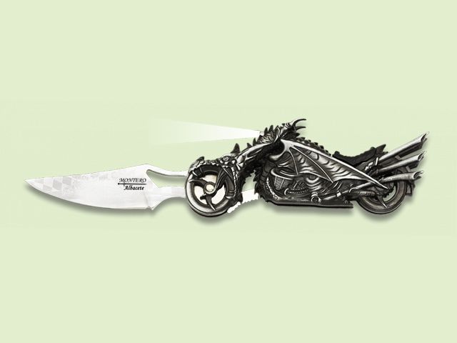 NAVAJA MOTO CON LUZ MANGO DRAGON 8.5 cm/hoja