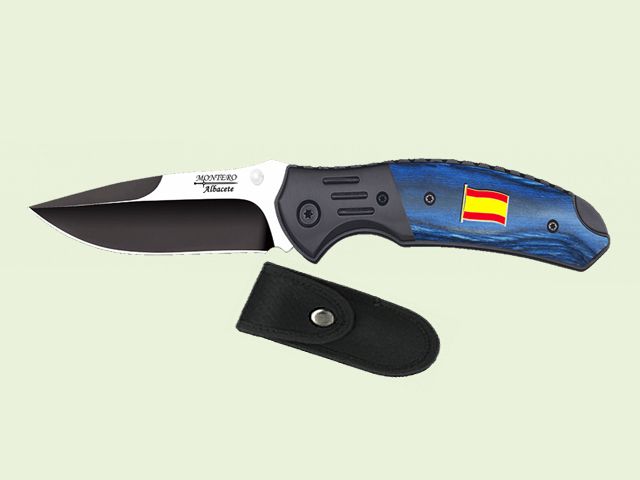 NAVAJA TACTICA MANGO STAMINA AZUL PIN BANDERA 8.5 cm/hoja