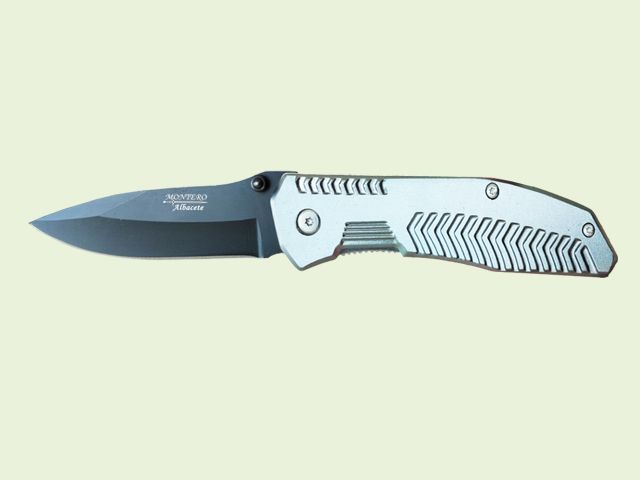 NAVAJA TACTICA MANGO GRIS-VERDOSO 8 cm/hoja Negra