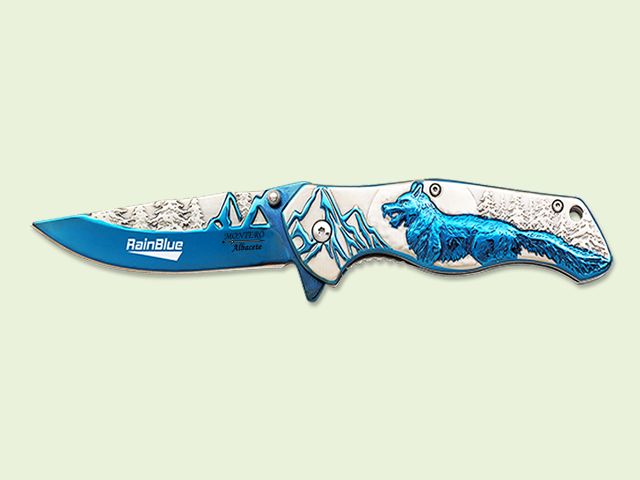 NAVAJA MANGO ACERO LOBO AZUL 9 cm/hoja Titanium Azul