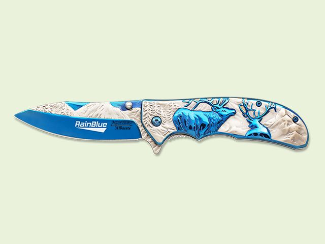 NAVAJA MANGO ACERO CIERVOS AZUL 9 cm/hoja Titanium Azul