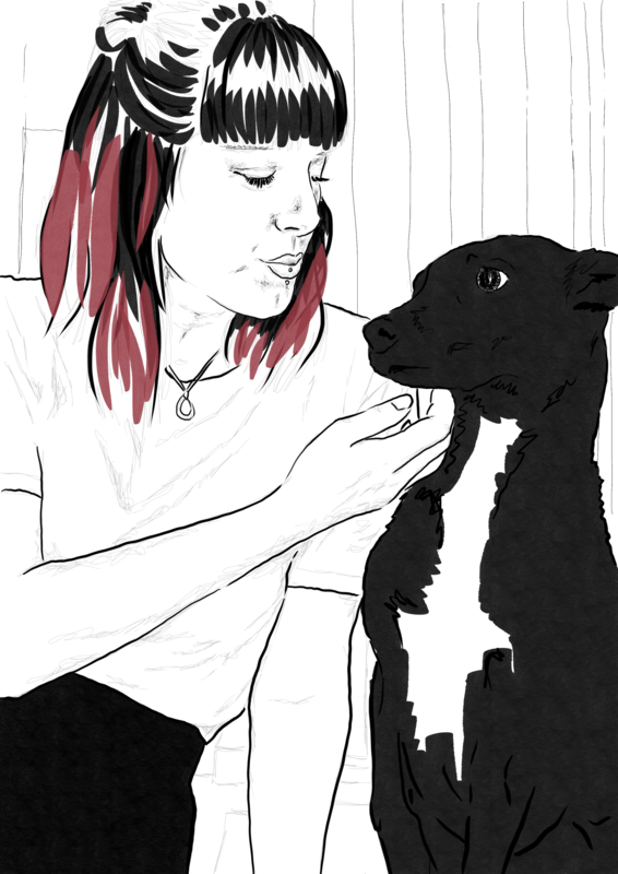 Retrato individual con mascota. Textura sombreado.