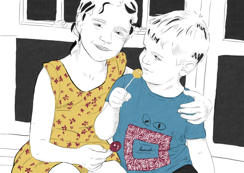 Retrato en pareja. Textura sombreado.