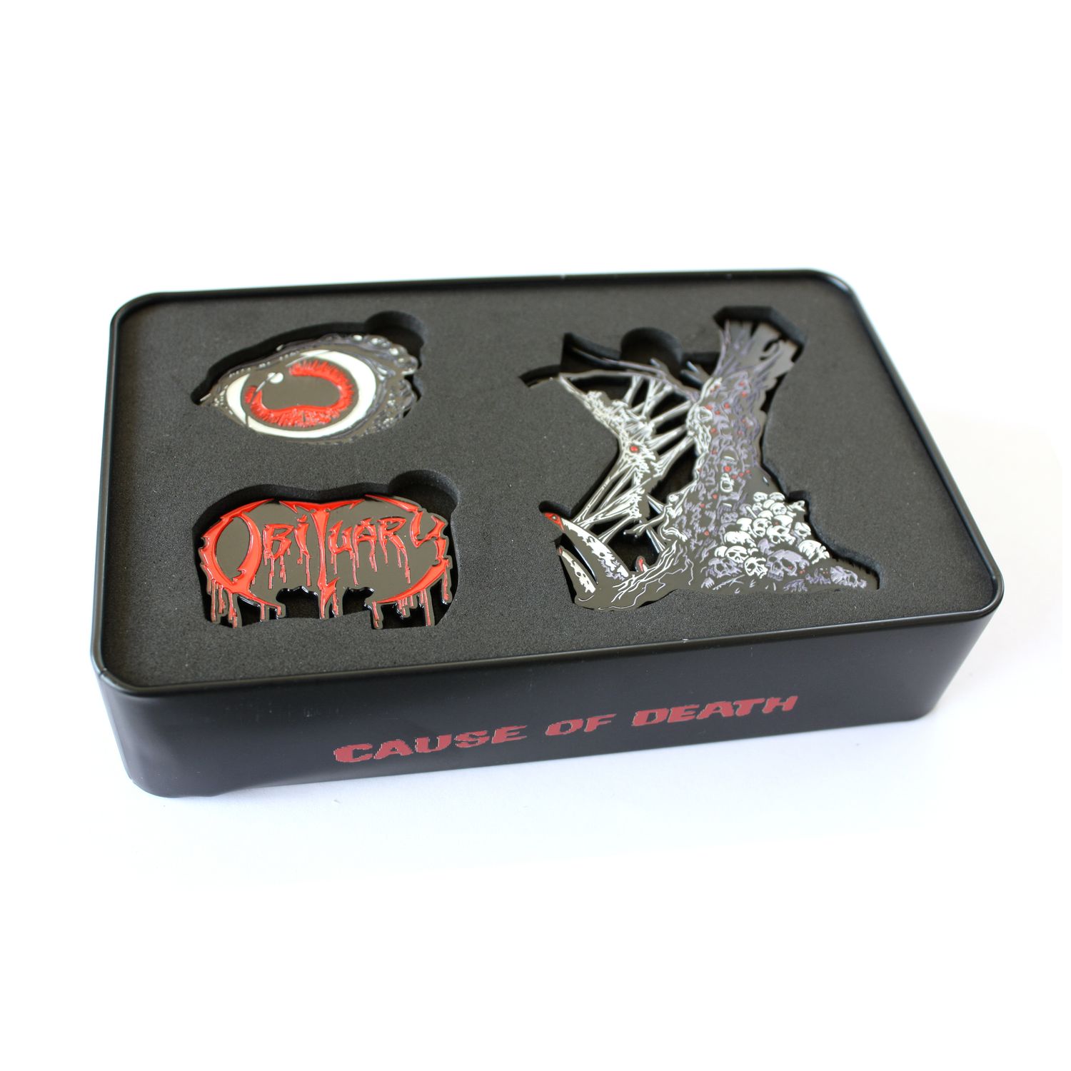 Obituary - Cause Of Death - Tin Box Pin Set