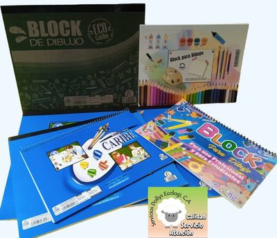 BLOCK  DE DIBUJO ESPIRAL Y EMPASTADO, DIFERENTES TAMAÑOS