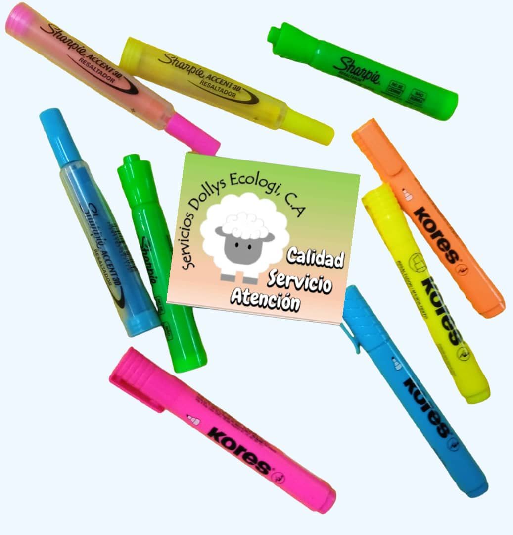 RESALTADORES  DE COLORES, PASTEL, marcas  SHARK, SHARPIE, KORES, POINTER
