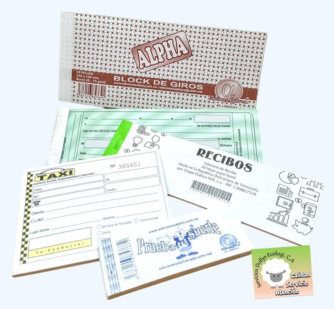 TALONARIOS VARIOS:  RECIBOS, GIROS O LETRAS DE CAMBIO,  TAXI, RIFA