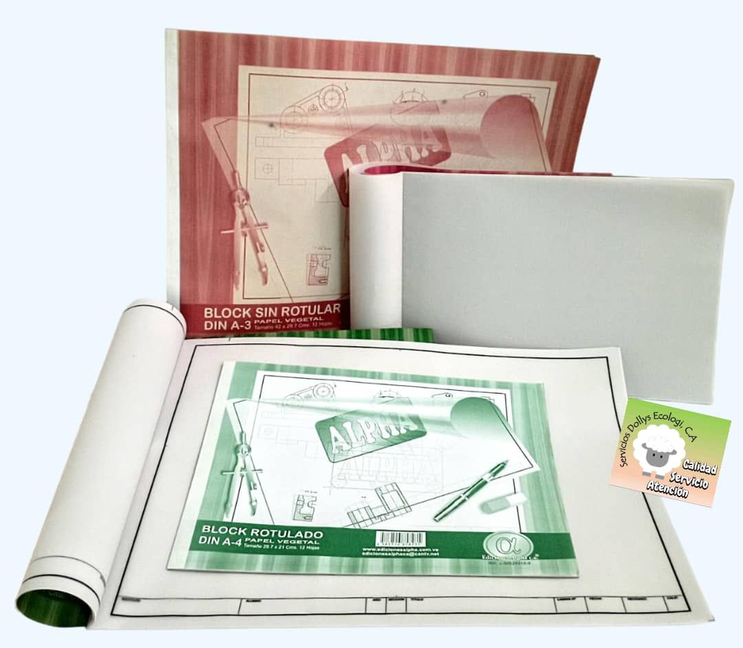 BLOCK DE DIBUJO  PAPEL VEGETAL ROTULADO Y SIN ROTULAR PARA GRAFICOS DIN-A4  Y DIN-A3