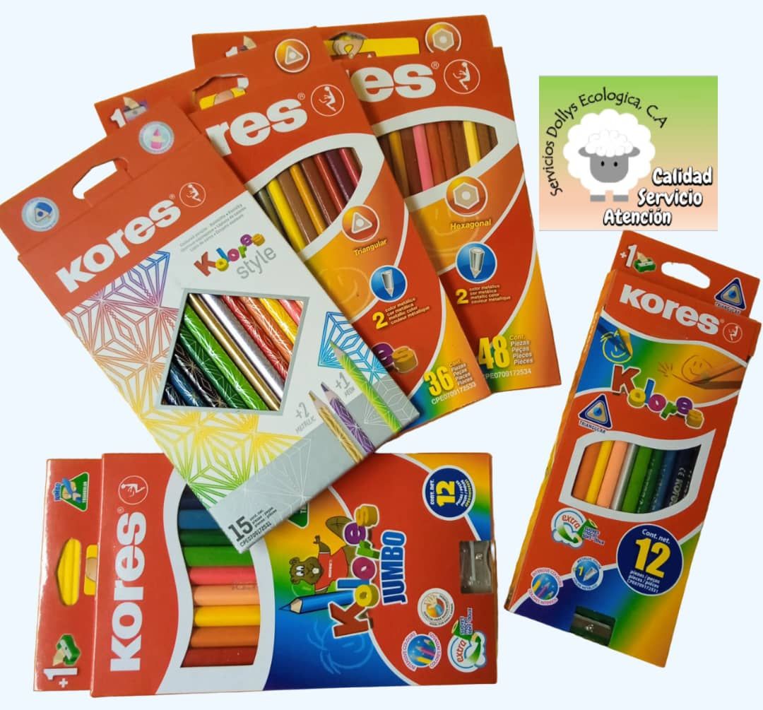 COLORES  CREYONES KORES DE 12, 24, 36, 48 COLORES, SELECCIONE SU PREFERENCIA: KORES DE 12