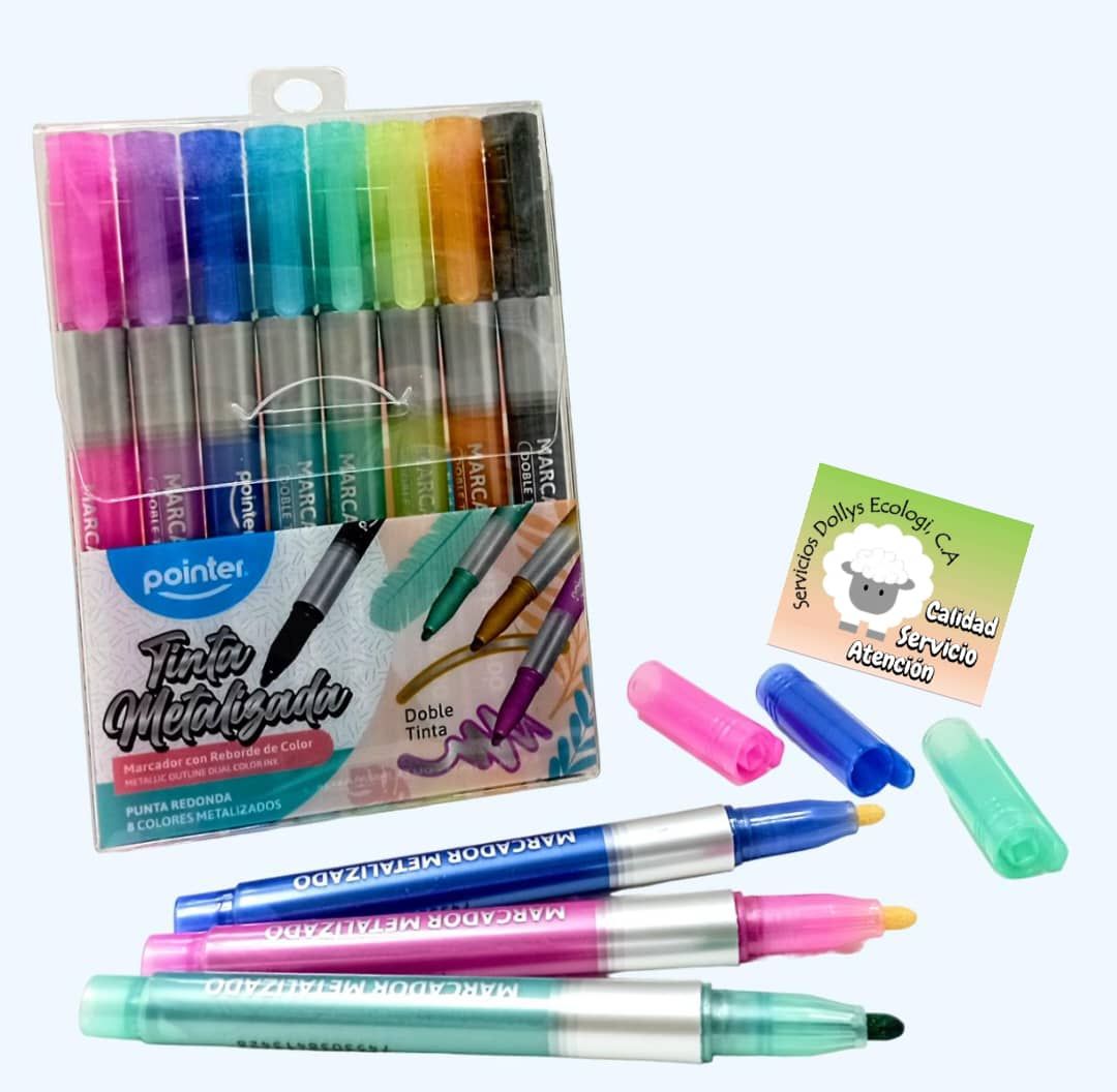 MARCADORES ACRILICOS METALIZADOS PARA LETTERING ( 8 COLORES ), SELECCIONE EL ESTUCHE DE SU PREFERENCIA: POINTER METALIZADOS ( PTA REDONDA ) 8 COLORES 1910