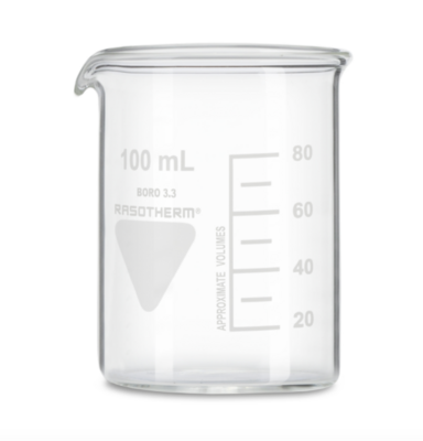 Rasotherm® Becherglas niedrige Form mit Ausguss, (Boro 3.3), 100ml