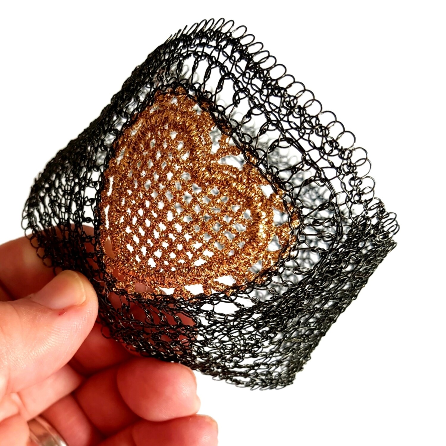 4 Black and Gold Bangle &quot;Love Bee&quot; hand CroShaped© from wire.