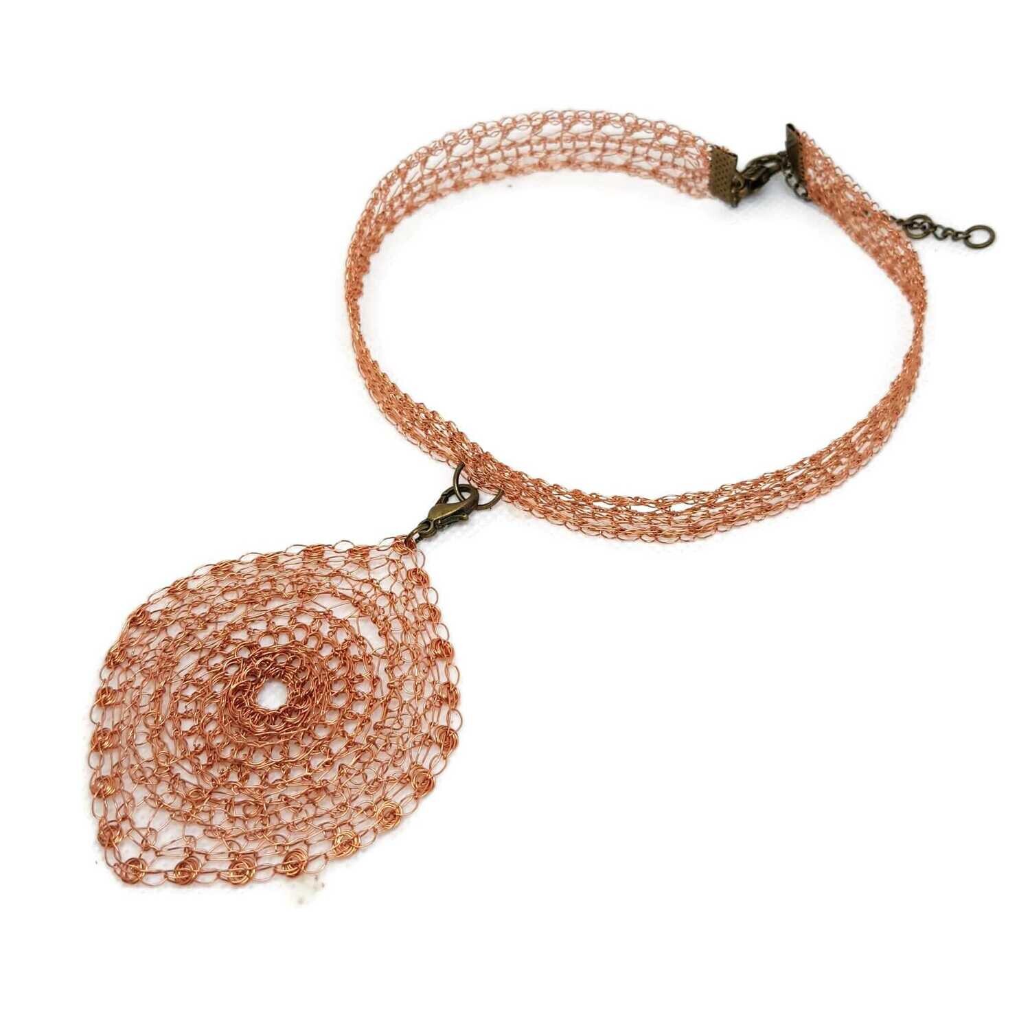 6 Copper Chocker/Necklace &quot;That Evening&quot;, hand CroShaped © from wire