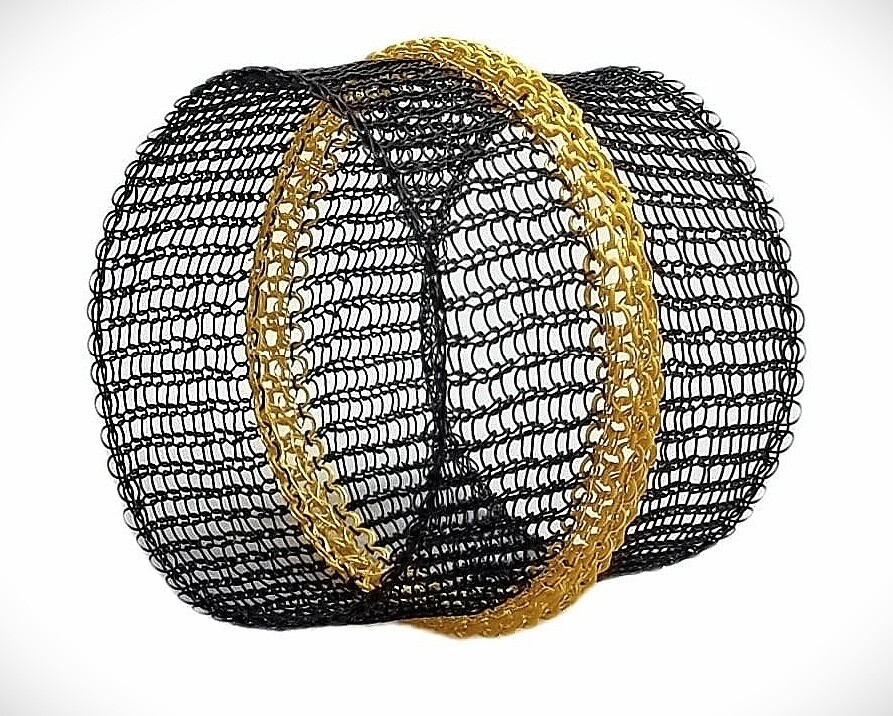 Wire Crochet Black and Gold Bangle &quot;BamBeeno&quot;