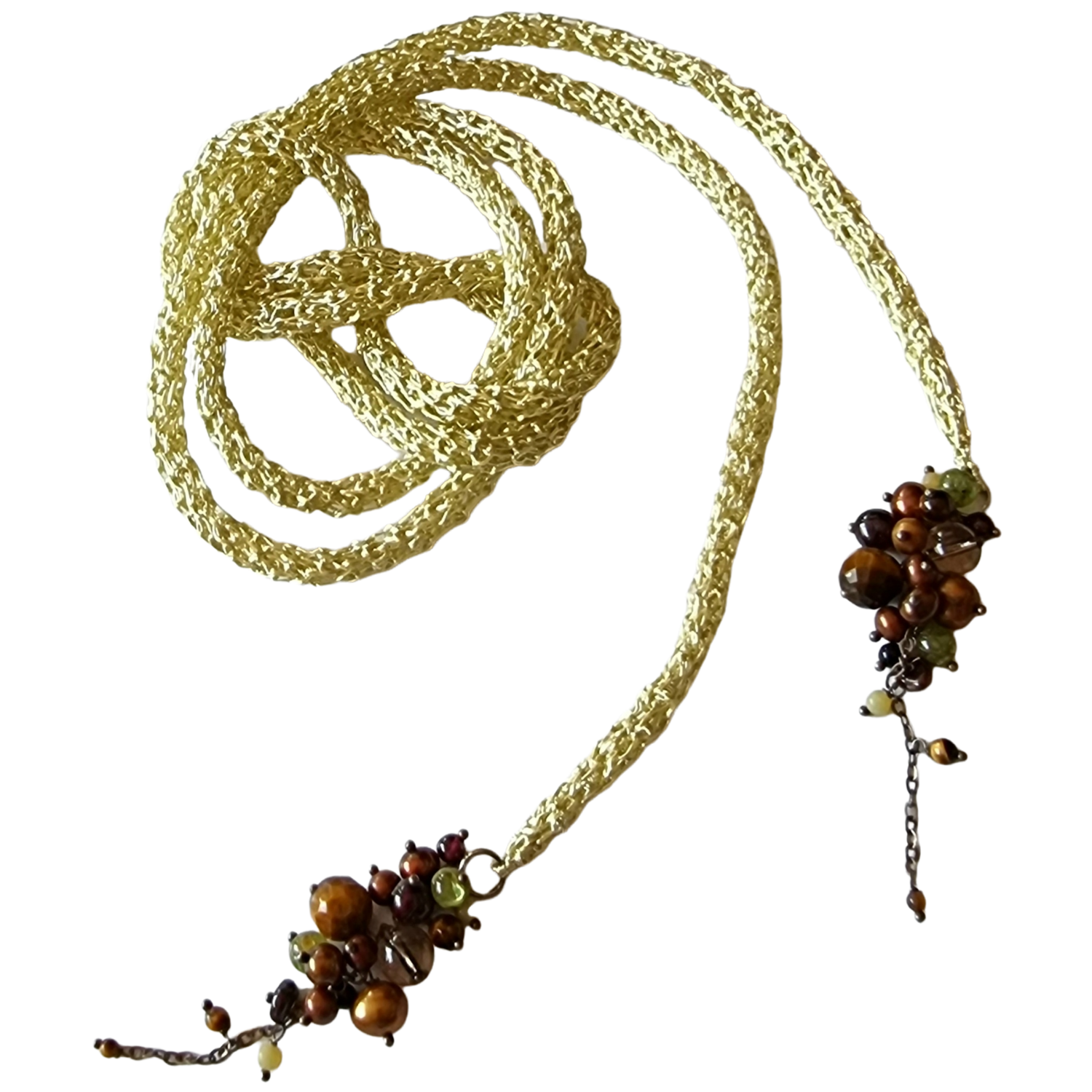 Champagne Gold Necklace Lariat &quot;Champagne Flow &quot; hand CroShaped© from wire.