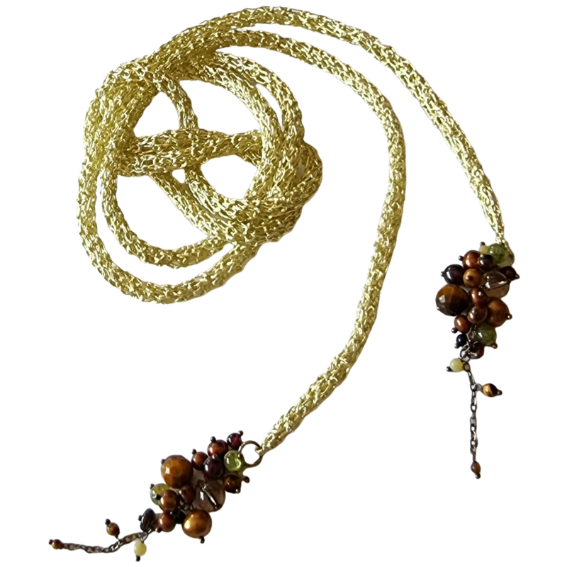 Champagne Gold Necklace Lariat &quot;Champagne Flow &quot; hand CroShaped© from wire.
