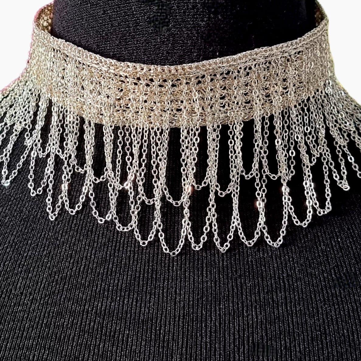 Silver Tassels Necklace &quot;In Between&quot; hand CroShaped© in wire.