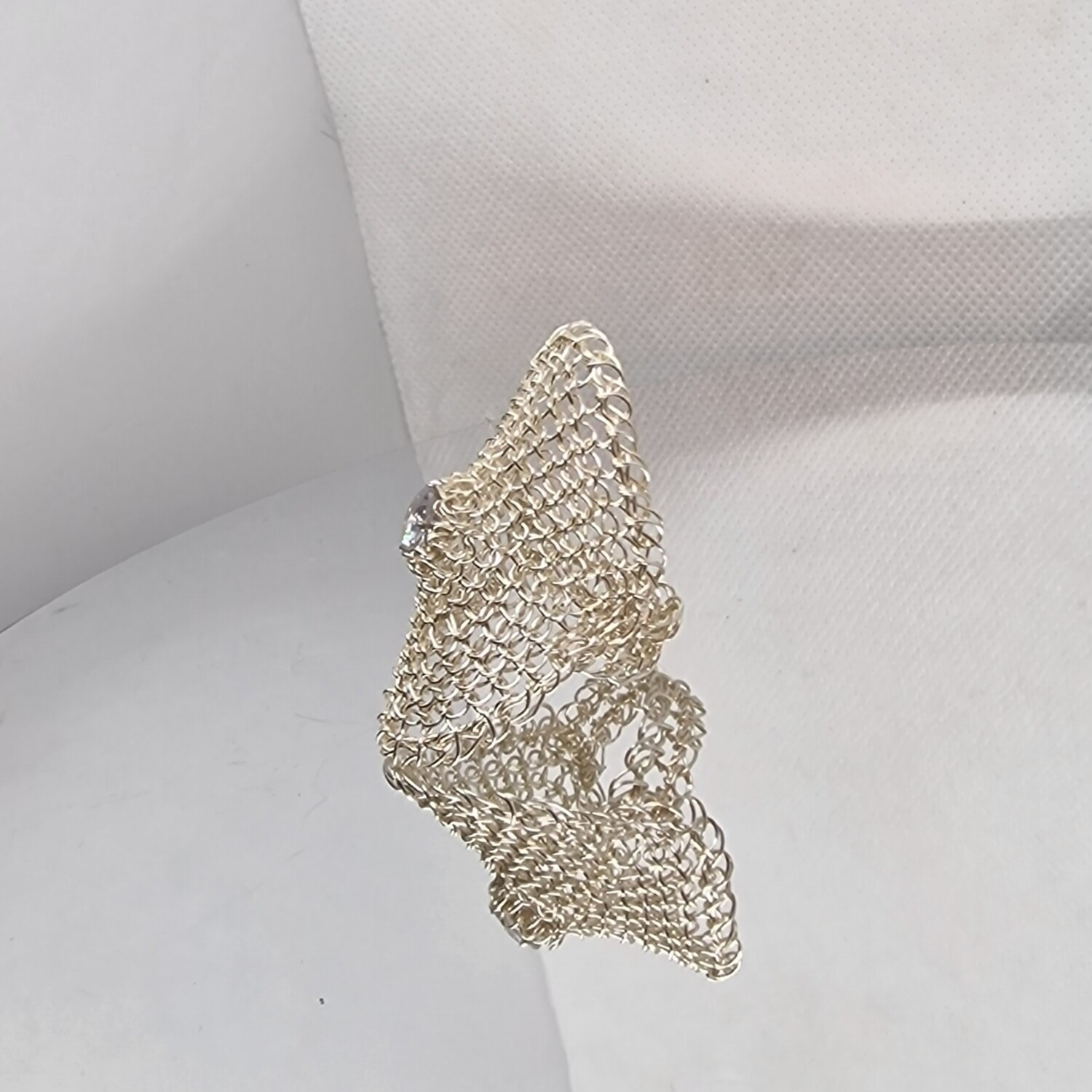 3 Silver Ring &quot;Past Time&quot; with cubic zirconia embedded in hand CroShaped© signature wire pattern.